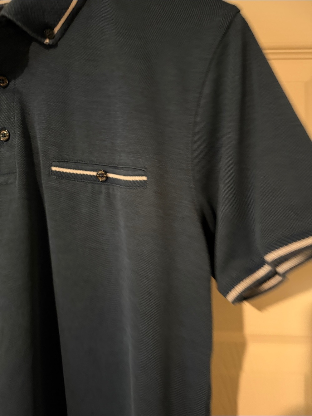 Denim & Flower Ricky Singh Blue Polo with White Trim - Picture 3 of 7